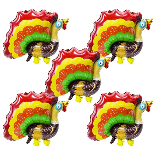 HBLHBLMI Thanksgiving Turkey Balloons Colorful Turkey Foil Balloons for Thanksgiving Day Party Supplies Birthday Party Decoration - 5pcs
