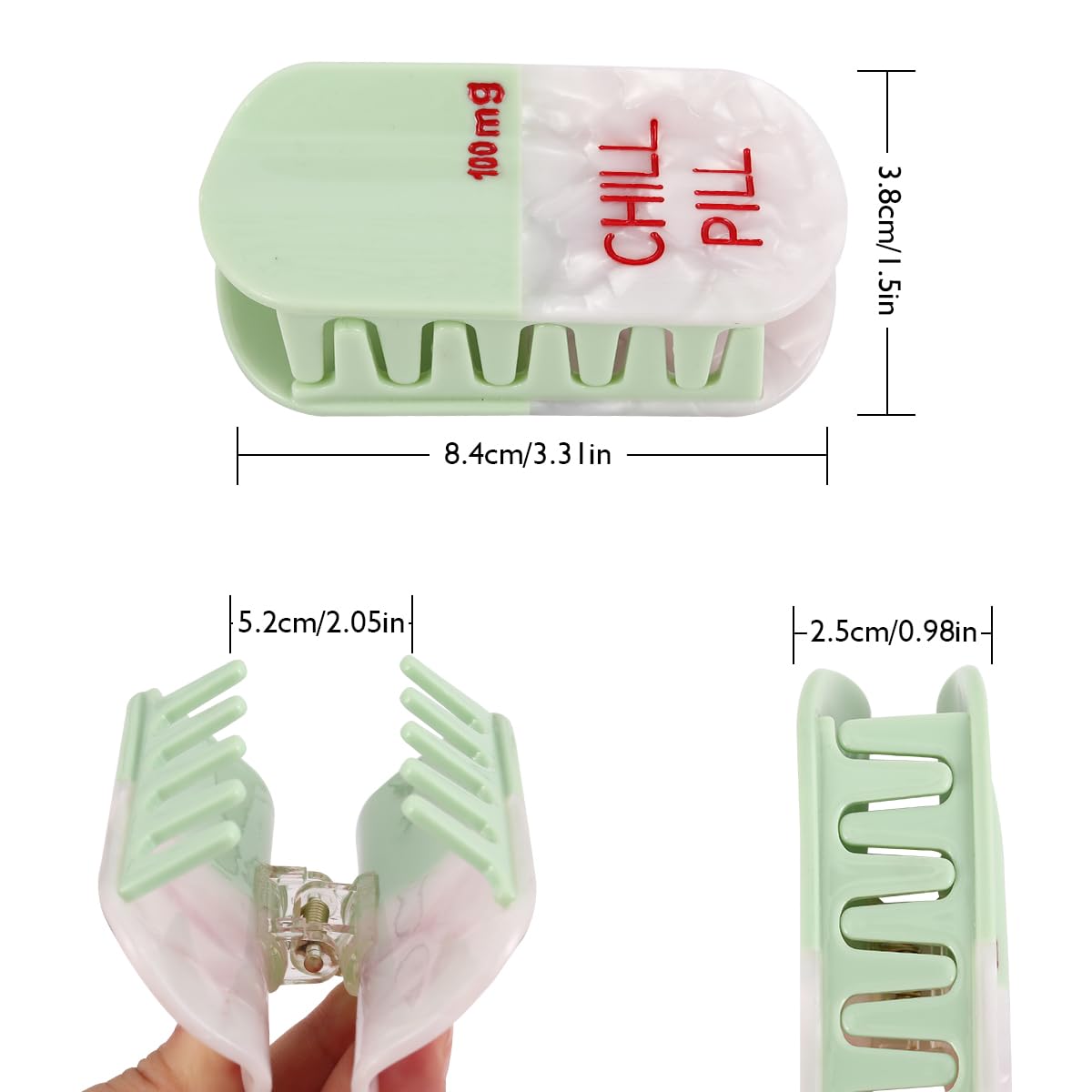 Novelty Acetate Hair Claw Clip Bundle Set – Nurse Hat & Green Capsule Pill Chill Design, Cute Statement Hair Accessories for Women, Strong Hold Fashion Hair Clips image 2