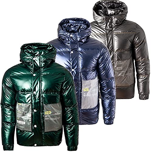 Soulstar Men's Premium Padded Hooded Winter Jacket (Shiny_Navy, L)