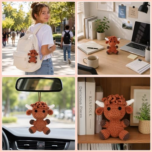 Image of HOUSE CREATIVITY Crochet Kit for Beginners, Make a Highland Cow, Amigurumi Starter Kit with Step-by-Step Video Tutorial, Yarn, Hook & Stuffing, Stress Relief DIY Craft Gift for Adults