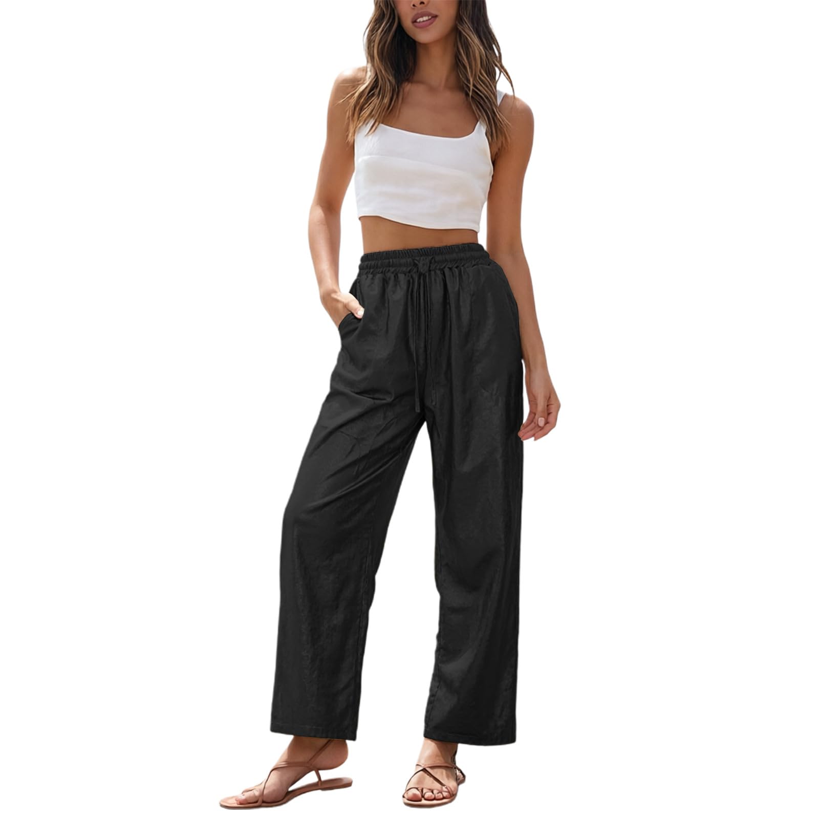 Pantalon décontracté femme jambe droite fluide mode été pour voyage