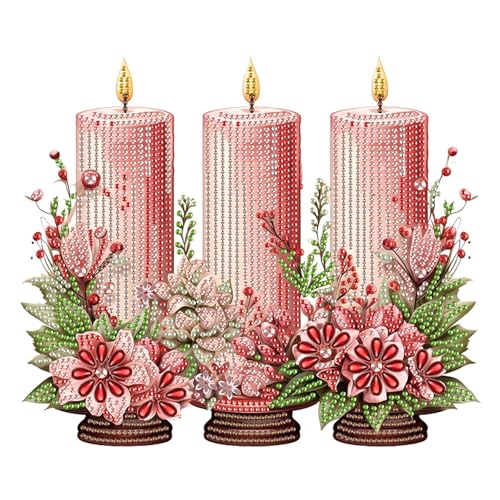 Image of 5D Special Shape Diamond Art Kit for Beginners, Christmas Diamond Art Painting Kits for Adults, Crystal Rhinestones Diamond Painting for Home Wall Christmas Decoration Gift 11.8x11.8 inch, Pink Candle