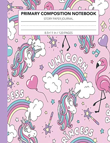 Primary Composition Notebook: Story Paper Journal for Grades k-2 with Dashed Midline And Picture Space School Exercise Book with Unicorn Cover