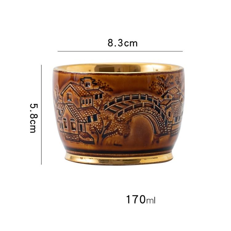 Taza de té Tazón dorado - Juego Celadon Kung Fu cerámica individual for uso doméstico Recipiente for remojo(A)