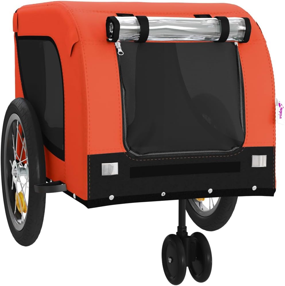 Pet Bike Trailer for Small Dogs, Foldable Dog Bicycle Trailer with Safety Flag, Durable Iron Frame, Waterproof Oxford Fabric, Fits Pets up to 99 lbs, Orange/Black