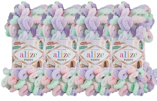 Alize Puffy Color Baby Blanket Yarn Lot of 4skn 400gr 39.3 yds 100% Micropolyester Soft Yarn Hand Knitting Yarn (5938)