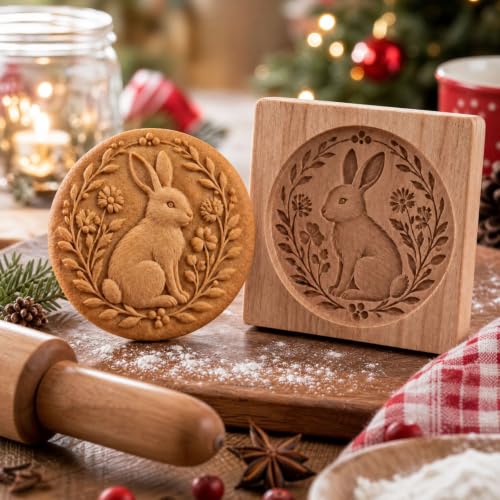 4.72in Carved Wooden Christmas Cookie Stamps, Mini Pie Molds, Elk Print - image 3