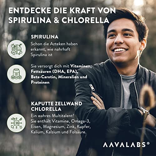 Aavalabs Bio Spirulina Chlorella Algen Kapseln für Nährstoffversorgung