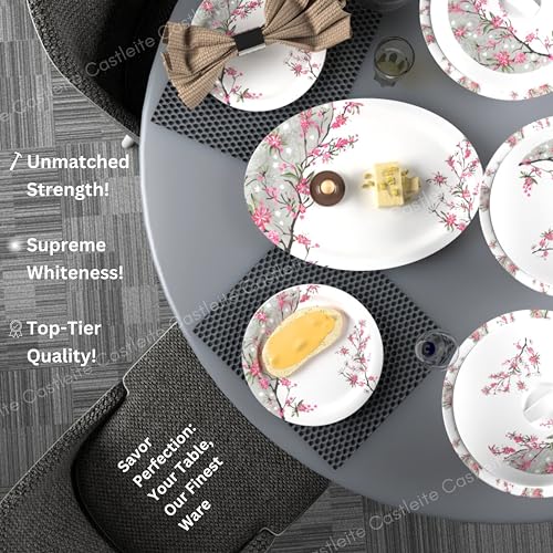Image of Castleite Piccolo 40 Pieces Melamine Dinner Set - Elegant, Break & Stain Resistant, Designer Crockery Dinnerware in Exclusive Edgy Square Shape for Your own Home Kitchen or Gifting (Rouge Blush)