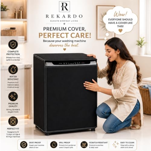 Image of PVC Semi Automatic Washing Machine Cover for LG 8.5kg, 9kg & 9.5kg | Black | Dust Protection | Scratch Resistant | Durable PVC | Moisture Shield | Easy Clean | Reusable | Snug Fit
