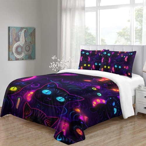Housse de couette chat 3D parure de lit microfibre ado 200x200