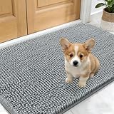 OLANLY Dog Door Mat for Muddy Paws 24x16, Absorbs Moisture and Dirt, Absorbent Non-Slip Washable Doormat, Quick Dry Chenille Mud Mat for Dogs, Entry Indoor Entryway Carpet for Inside Floor, Grey