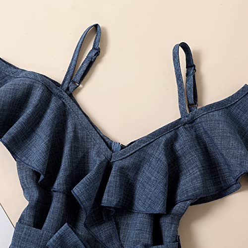 Emmababy Macacão infantil para meninas com ombros de fora, sem mangas, com alça, calça de pernas lar