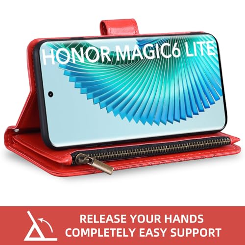 Housse Honor Magic 6 Lite en cuir rouge embossé de fleurs aux finitions soignées - 3