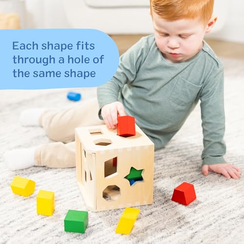 Image of Melissa & Doug Shape Sorting Cube - Classic Wooden Toy with 12 Shapes (Pack of 6)