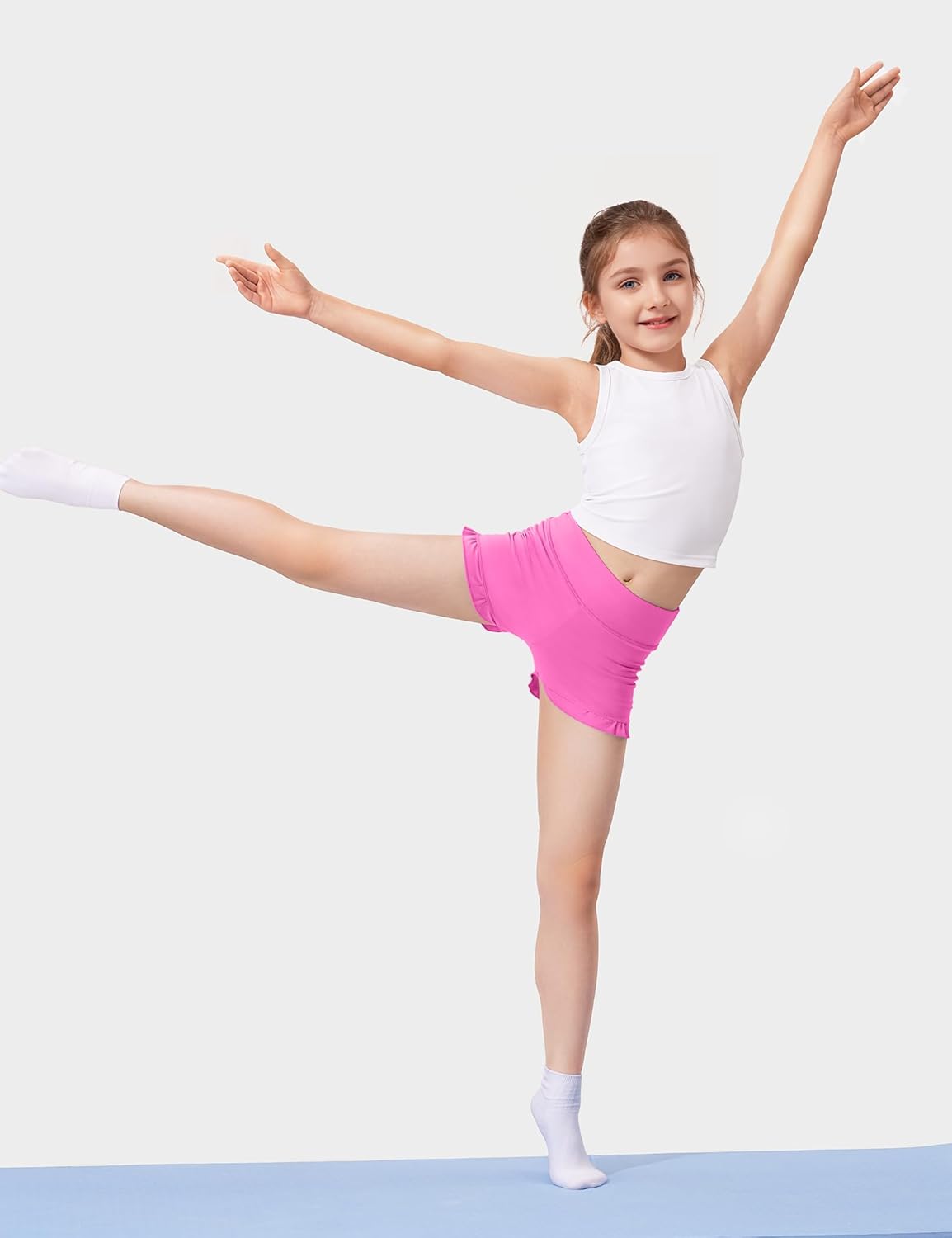 HASMES Girls Athletic Ruffle Shorts High Waisted Biker Shorts Dance Yoga Gymnastics 5-14Y - Image 3