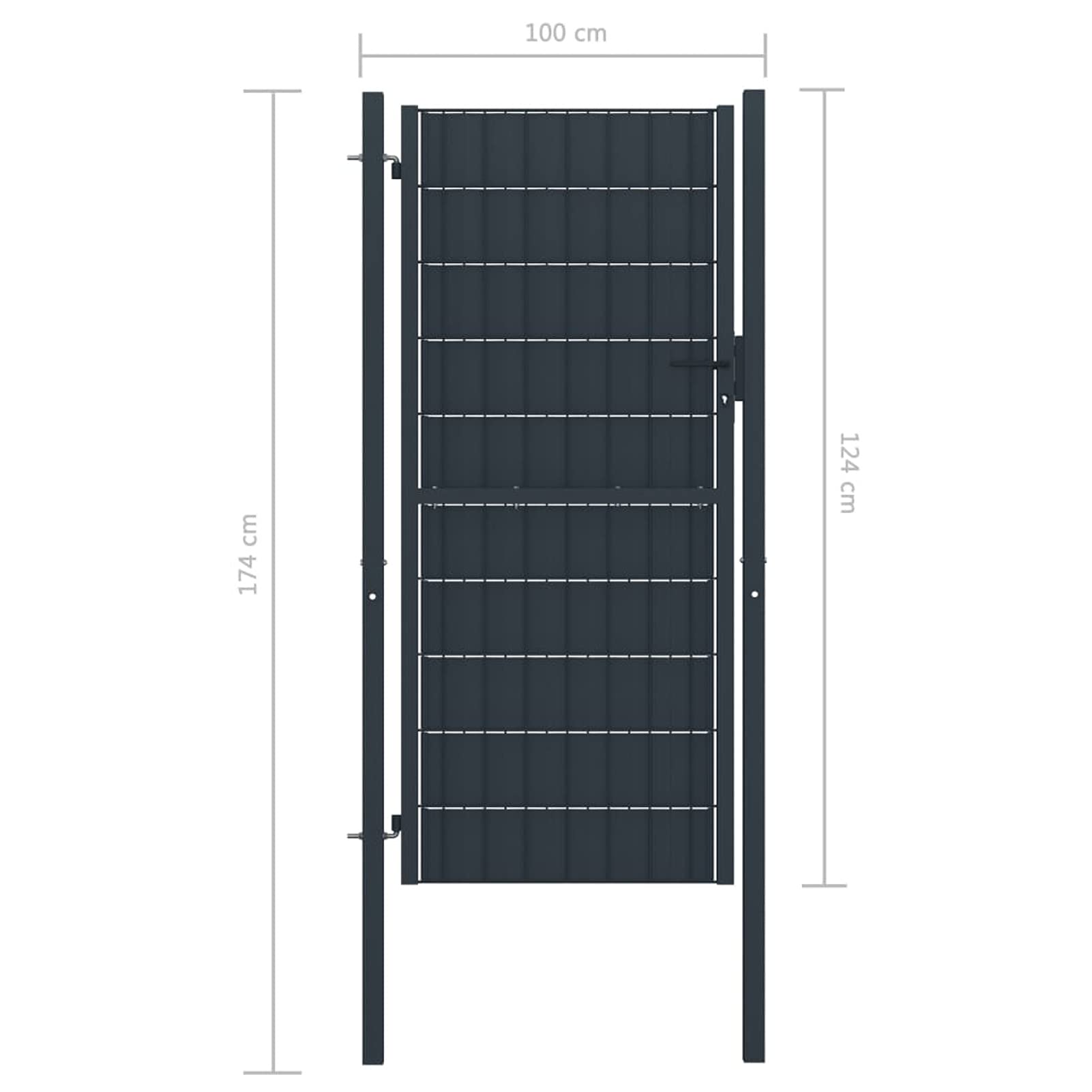 Puerta para valla de PVC y acero 100 x 124 cm antracita, puerta para valla de exterior, puerta para jardín, puerta de valla peatonal, barrera para muebles Cortilev