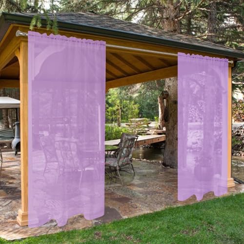 SpaceDresser Waterproof Outdoor Sheer Curtains for Patio - 2 Panels Rod Pocket Indoor Voile Sheer Curtain for Living Room,52W x 96L inch, Lavender