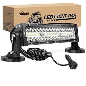 Nilight LED Light Bar 13.5Inch Triple Row Cigarette Lighter Wiring Strong Magnetic Base Spot Flood Combo 96LEDs Fog Driving Work Roof Bumper Lights for Truck Tractor Golf Cart UTV, 2 Years Warranty