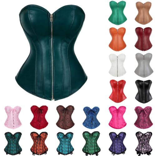 WWPPAION Corset Tops for Women Plus Size Going Out Faux Leather Corset Top Steampunk Corsets Zipper Bustier Pirate Costume - image 1