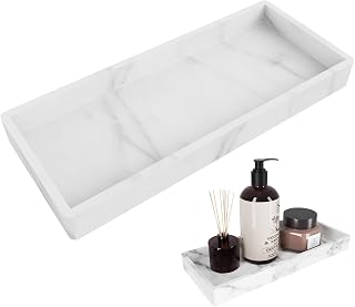 Bathroom Counter Tray Silicone Vanity Tray Shatterproof Flexible Bathroom Tray Kitchen Sink Tray for Soap Bottles, Key Trinket Ring Tray (Marble Pattern,Rectangle, 7.8x3.9in)