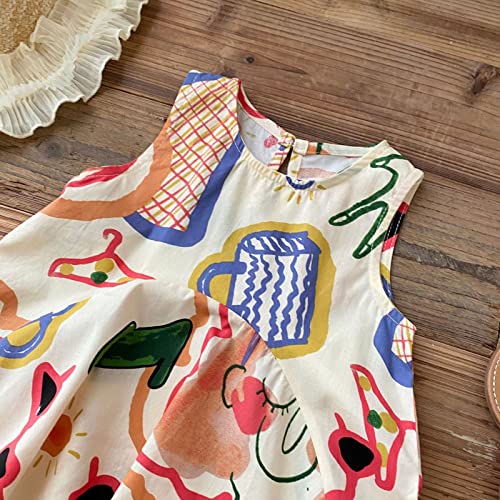 KAGAYD Girls Party Dress Kid's Girls Cotton Blend Dress Sleeveless Summer Colorful Doodle Dresses A Line Dress for 0 to 63