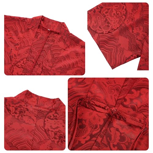 PRIJOUHE Men\'s Japanese Kimono Jacket Cardigan Yukata Noragi Casual Fashion Seven Sleeves Lightweight Open Front Coat - Thumbnail 7