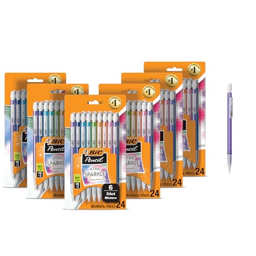 BIC Xtra-Sparkle Number 2 Mechanical Pencils With Erasers, Medium Point (0.7mm), 144-Count Pack, Cute Mechanical Pencils for Girls, Boys and Adults