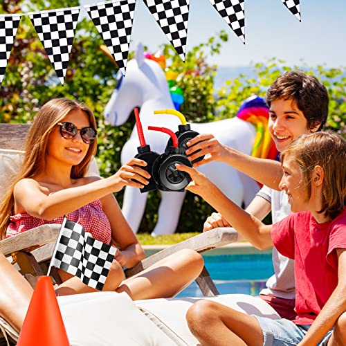 Zubebe 54 Pcs Racing Cars Birthday Party Supplies Racing Cars Tablecloth Racing Cones And Flags Tire Shaped Cup Cars Party Favor Bag Checkered Flag Banner Black Floor Runner Tire Swimming Ring #TOP6
