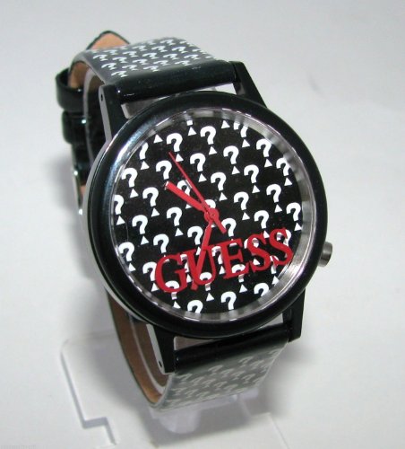 �r���v �Q�X Guess Womens Stainless Steel Case Logo Black Leather Strap Watch W65019L2�y���s�A���i�z