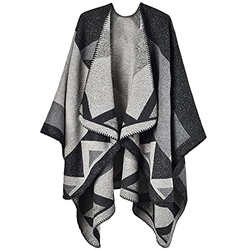 Winter Warme Poncho Schal Wrap - Herbst Open Front Cape Winddichte Strick Wolle Mantel Decke Kap-Schal Übergroße Winterdecke Reversible Schal Dicke Cardigan Coat für Frau Mädch Festliche Geschenke