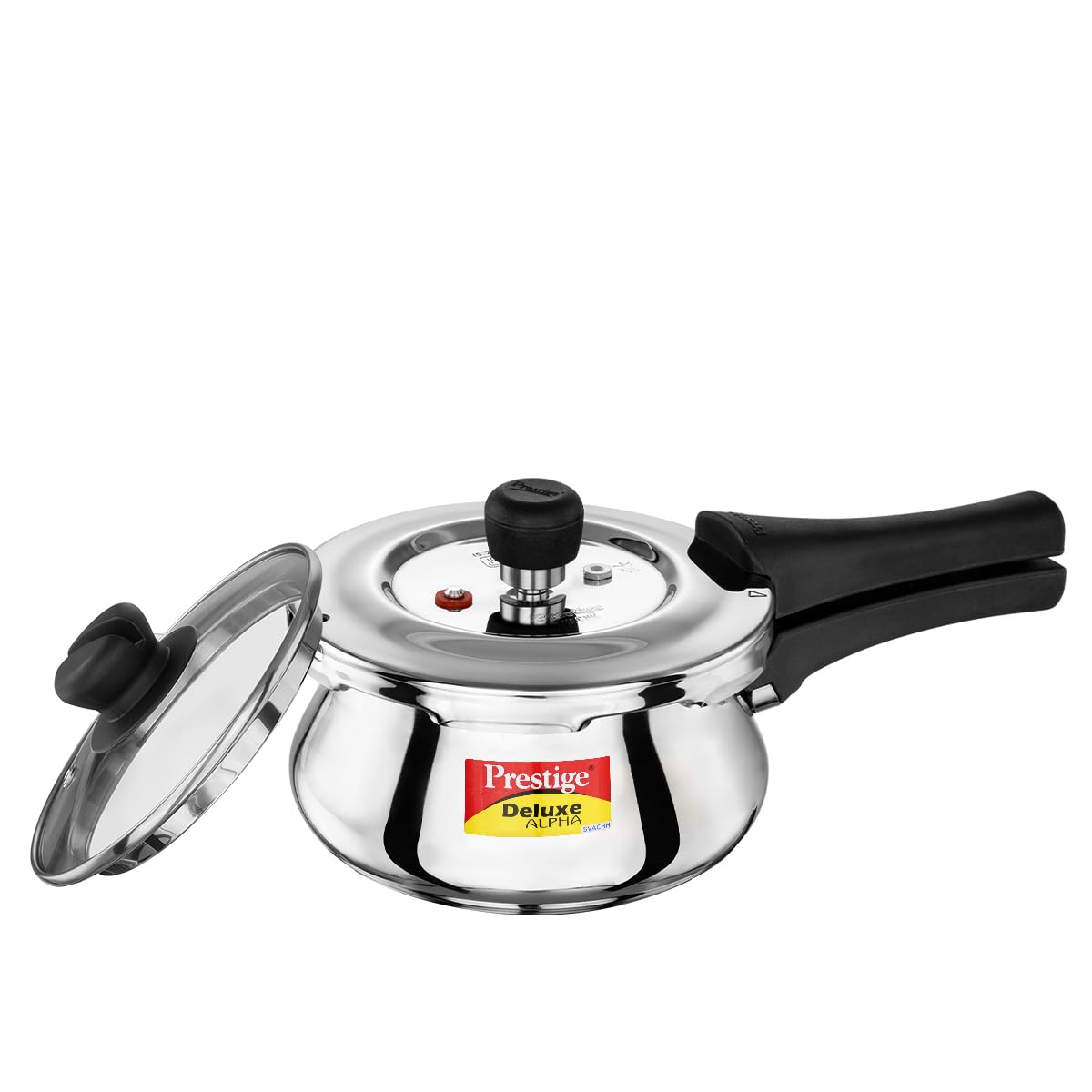 Deluxe Alpha Svachh Stainless Steel Pressure Cooker 1.5L With Glass Lid (With Deep Lid For Spillage Control )