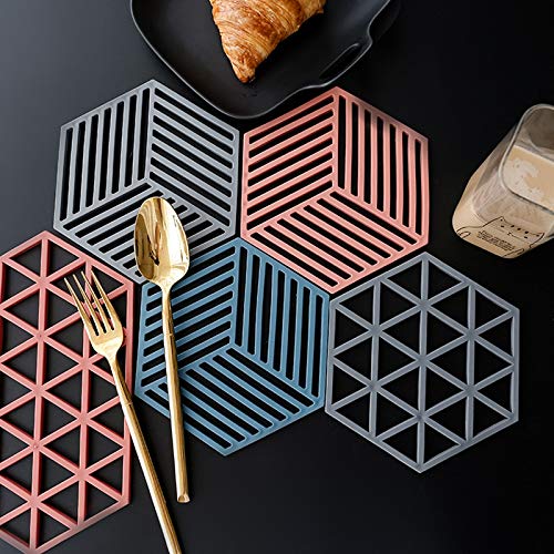 Leeonz Hexagon Silicone Large Trivet and Hot Pads Heat Resistant, Non-Slip Pot Holders, Multifunction Placemats Set (Medium & Large) Set of 6pcs