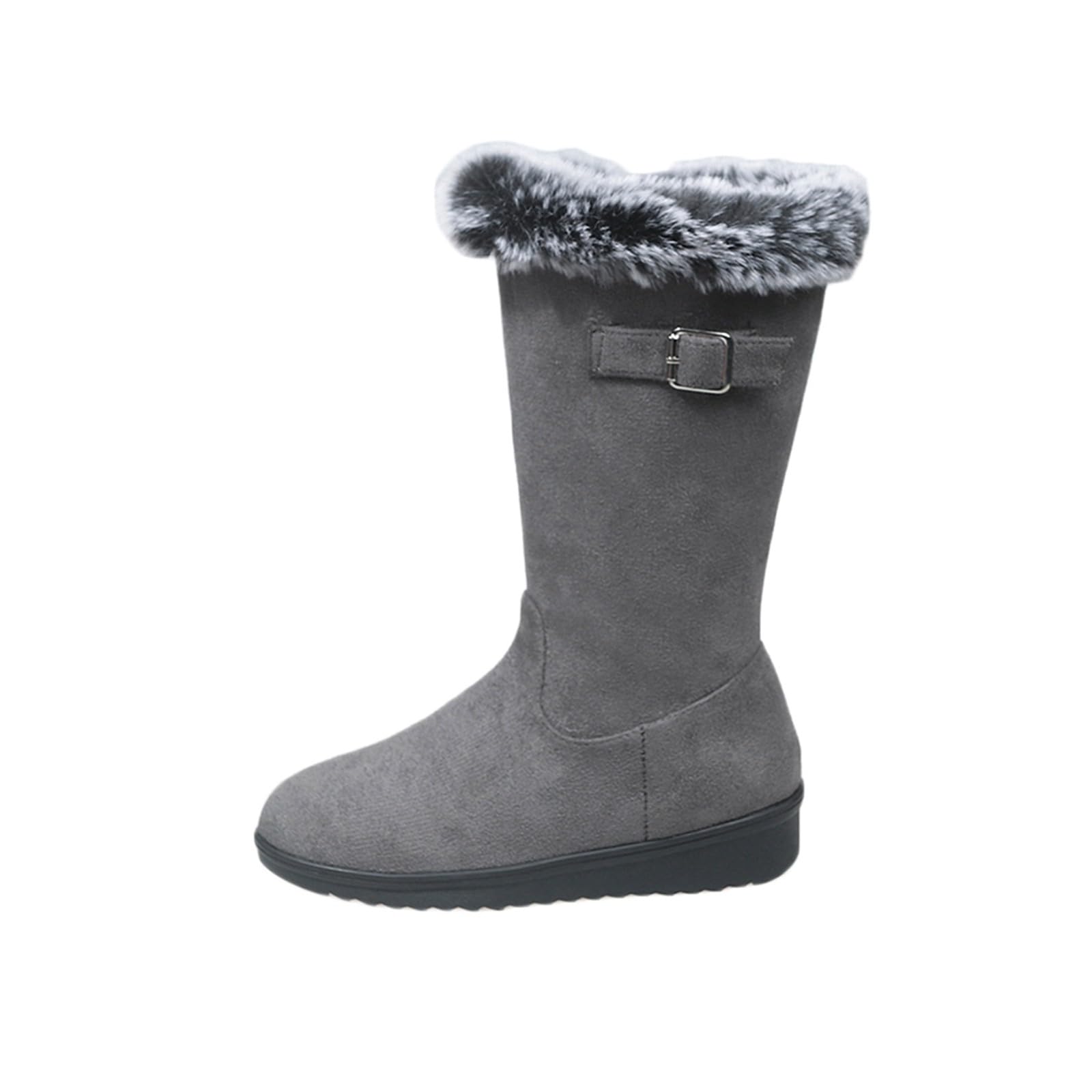 Generisch Botas de equitación de invierno de media altura con forro polar, con cuello vuelto y puños de imitación, botines informales y cómodos para climas fríos