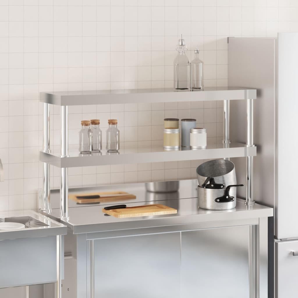 Mensola per tavolo da cucina in acciaio inox con 2 ripiani, 110 x 30 x 65 cm, attrezzatura per ristoranti, hotel, grandi cucine, mense, bistrot, pizzeria, ideale per cucinare e servire