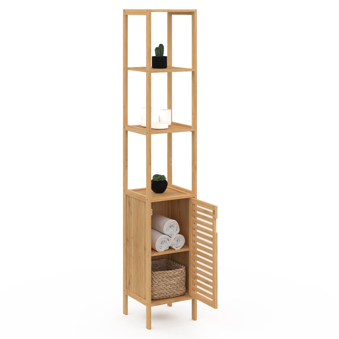 IDMarket - Meuble Colonne Salle de Bain Bambou BEA 1 Porte