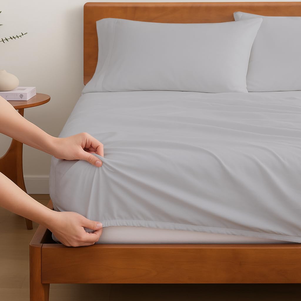 Exotic Linen Queen Size 3 PCs Fitted Sheets (1 Fitted Sheets & 2 Pillow case) - 100% Luxury Cotton Bed Sheets Extra Soft 15" Deep Easy Fit Breathable