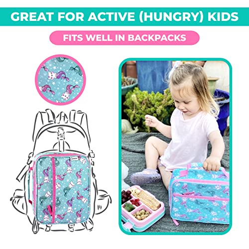 Kinsho YP-OZLH-Z360 Lunch Box With Ice Pack For Girls Kids, Insulated Bag For Daycare Pre-School Kindergarten, Container Boxes For Small Kid Snacks Lunches, Mermaid Cat Aqua Pink thumb #2