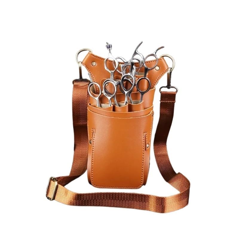 Sac pour matériel de coiffure Étui en cuir à 6 poches for ciseaux à cheveux, ceinture de taille, sac de barbier, étui de salon, trousse de ciseaux de coiffure, sac à outils, sac de barbier