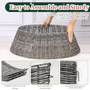 Vencer 26.5''Christmas Tree Collar, Plastic Rattan Xmas Tree Skirt,Rustic Decorations,Tree Skirt Base for Christmas Tree Decorations,Grey,VTO-039 Vencer 265Christmas Tree Collar Plastic Rattan Xmas Tree SkirtRustic DecorationsTree Skirt Base for Christmas Tree DecorationsGreyVTO 039