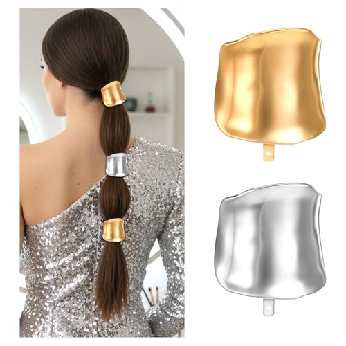 PEOVLVN 2 Pcs Hair Cuffs for Ponytails, Gold & Silver