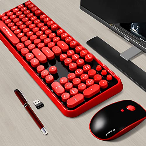Image of FOPETT Wireless Keyboard and Mouse Combo, 104 Keys Full-Sized 2.4 GHz Round Keycap Colorful Keyboards, USB Receiver Plug and Play, for Windows, Mac, PC, Laptop, Desktop (Black Red)