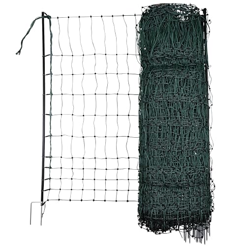 Kerbl Hobbyfarming PoultryNet, 106 cm, 25 m, Filet pour volailles, Filet de clôture, impuissant, Double Pointe, Vert, 8 piquets, Poules, oies, dindes,...
