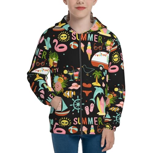 Hello Summer Kid Hoodies Boys Zip Up Sweatshirts Girls Pullover with Pocket3
