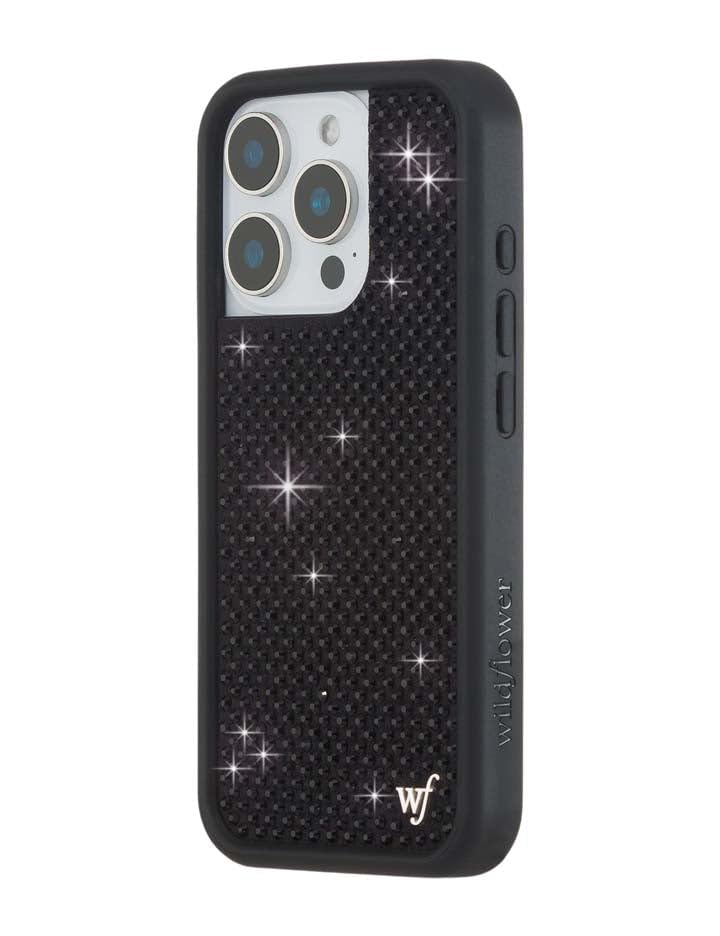 Image of Wildflower Cases - iPhone 16 Pro Compatible - Black Rhinestone | Impact-Certified 6.5 ft Drop Protection Case, Raised Protective Bumper, Cute Aesthetic Design, Women-Owned Small Business