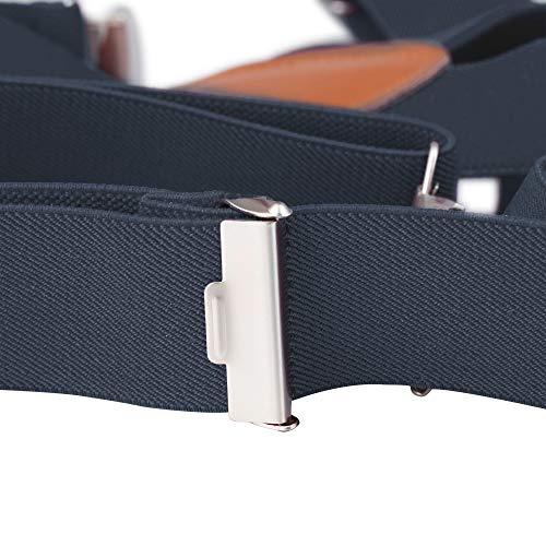 Buyless Fashion Suspenders For Men - 48" Elastic Adjustable Straps 1 1/4" - X Back - 5114-Denim-Blue #TOP3