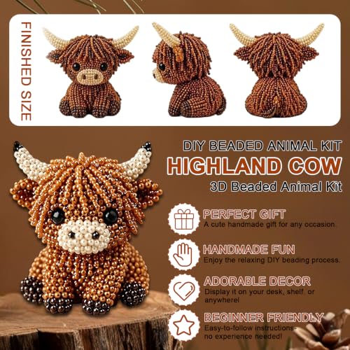 Tiny 3D Beaded Animal DIY Kit Adults Beading Highland Cow Making Kit - Image 2