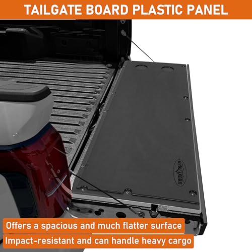 Image of Hooke Road 24-26 Tacoma Flat Tailgate Cover Panel Plate with 2 Cup Holders for 2024 2025 2026 Toyota Tacoma 4th Gen, Work as Camping Table Desk - Black Plastic Board