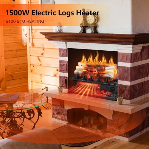 Image of R.W.FLAME Electric Fireplace Log Heater,20 inch Fireplace Inserts with Crackling Sound,5 Flame Brightness,Heater 750W /1500W,Remote Control&Timer,Overheating Protection for Home and Office Decor