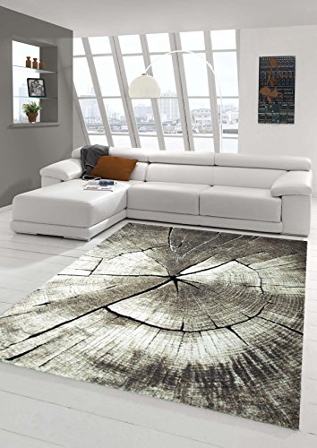 Teppich-Traum moderner Wohnzimmerteppich Holzstamm Teppich Baum Optik in braun beige Größe 160x230...